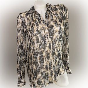 Loft Animal Print Long Sleeve Sheer V-Neck Blouse Top Size XS